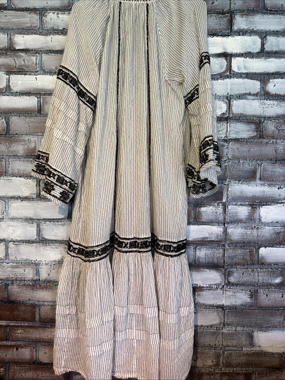 Free People Vagabond Cotton White & Black Embroidered Tunic Women Sz L Bohemian - Picture 3 of 13